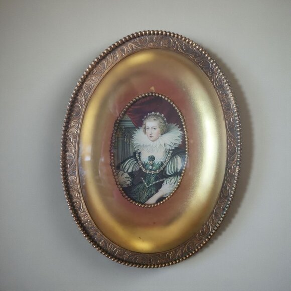 Hard to find Antique Oval Framed Portrait Of Anne Maria of Austria With Ornate B - Picture 1 of 9